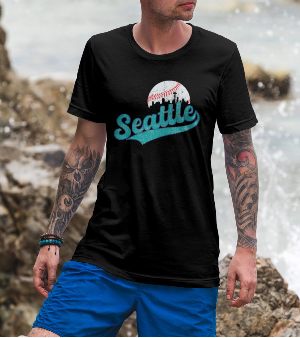 Seattle Vintage Skyline Retro Baseball T-Shirt