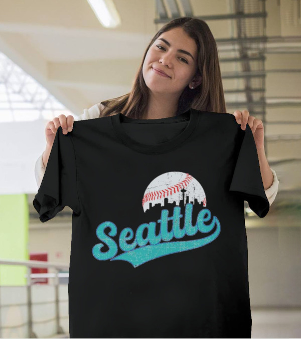 Seattle Vintage Skyline Retro Baseball T-Shirt