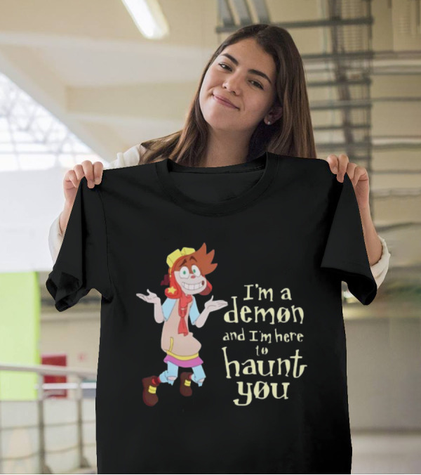 I'm A Demon And I'm Here To Haunt You Whimsical Cartoon Character With Red Hair And Yellow Cap T-Shirt