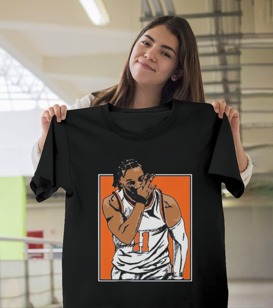 Jalen Brunson Number 11 Knicks Celebration Gesture Orange Background T-Shirt