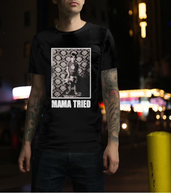 James Clark Mama Tried Child Holding Teddy On Abstract Wallpaper T-Shirt