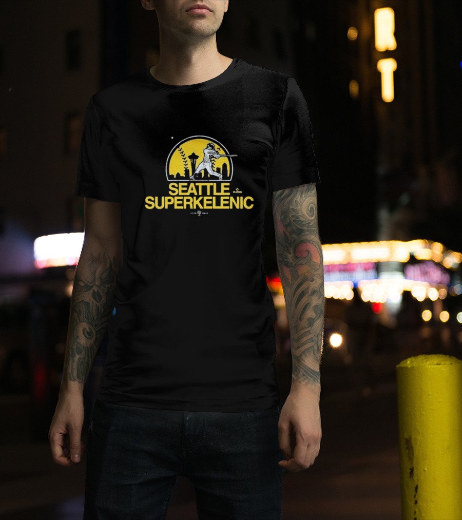 Seattle SuperKelenic Player Silhouette With Space Needle And Cityscape T-Shirt