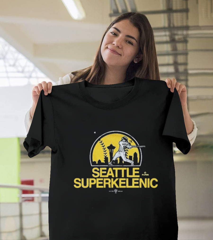 Seattle SuperKelenic Player Silhouette With Space Needle And Cityscape T-Shirt