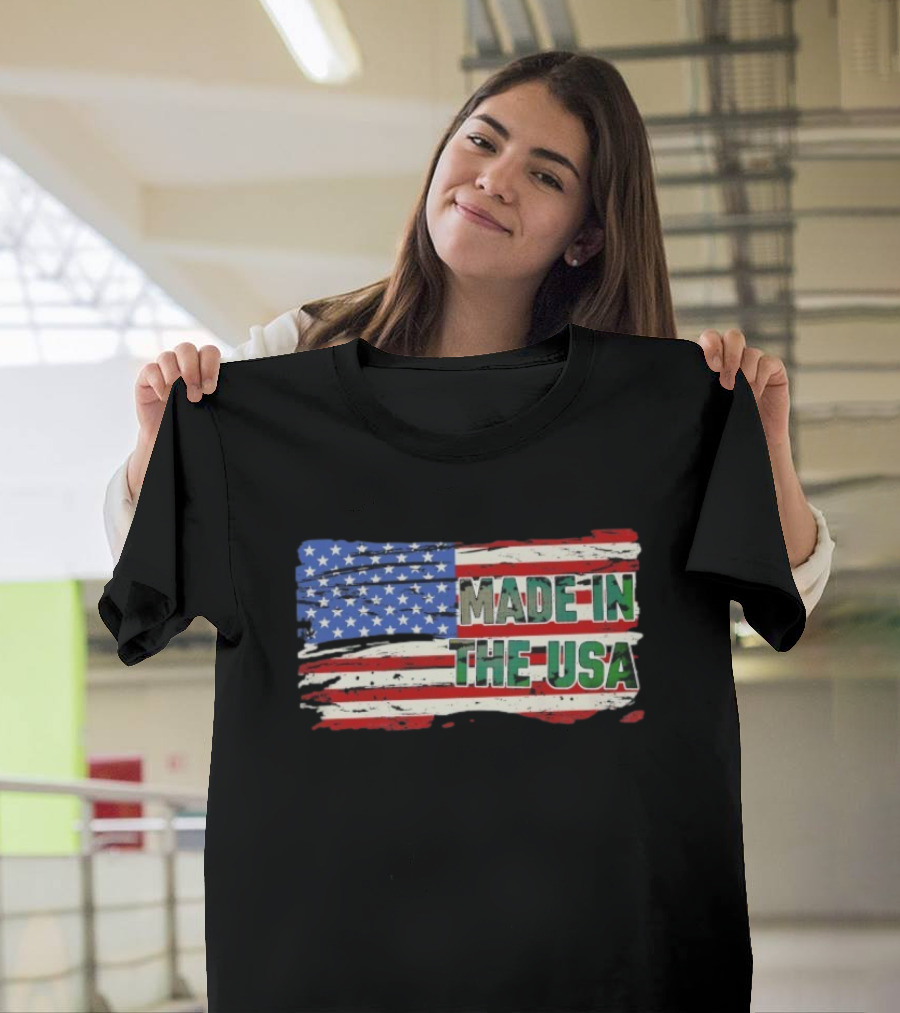 Made In The USA American Flag Stars Stripes Vintage Look T-Shirt