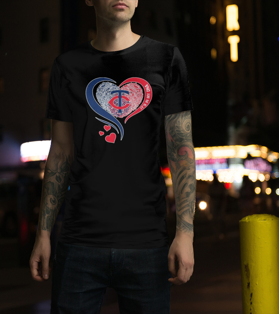 Minnesota Twins TC Logo It's In My DNA Heart Fingerprint Pattern T-Shirt