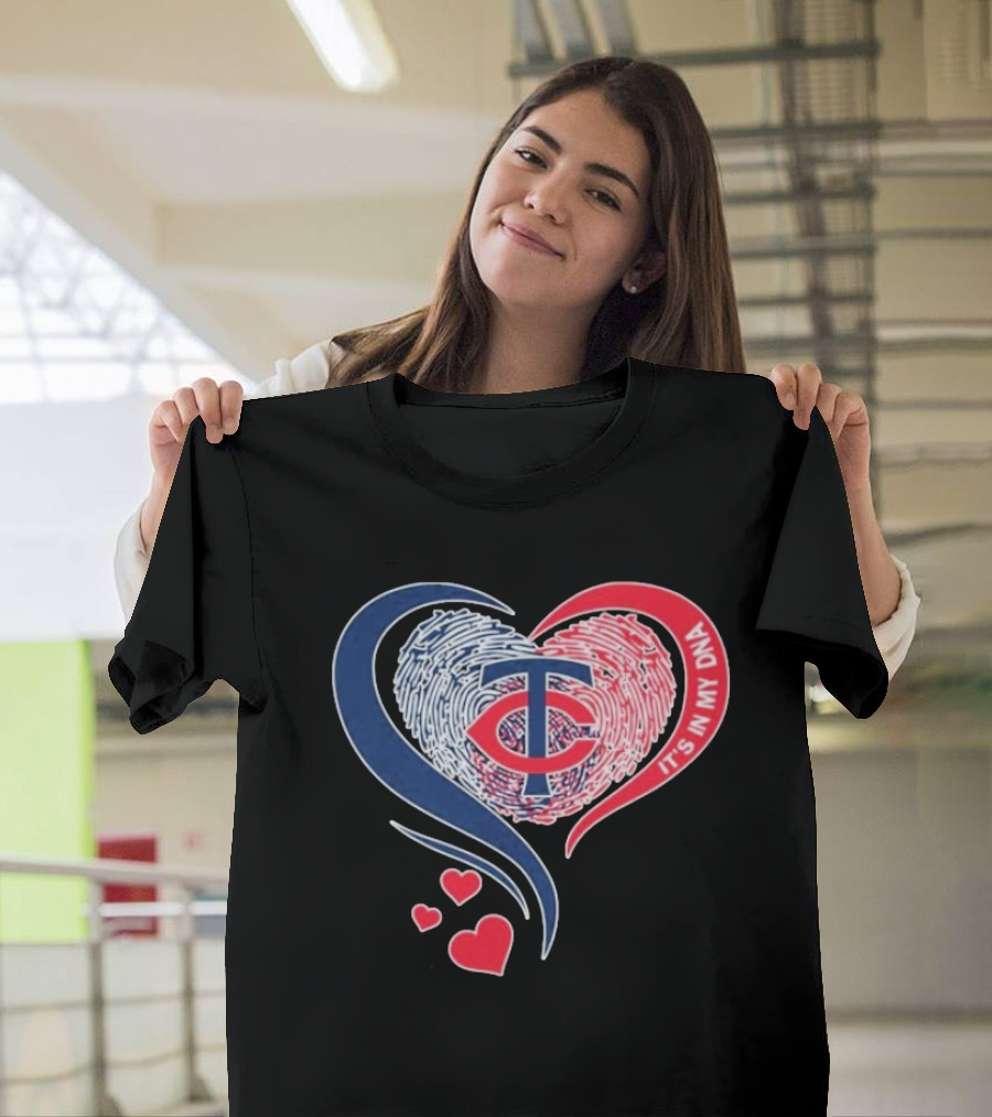 Minnesota Twins TC Logo It's In My DNA Heart Fingerprint Pattern T-Shirt
