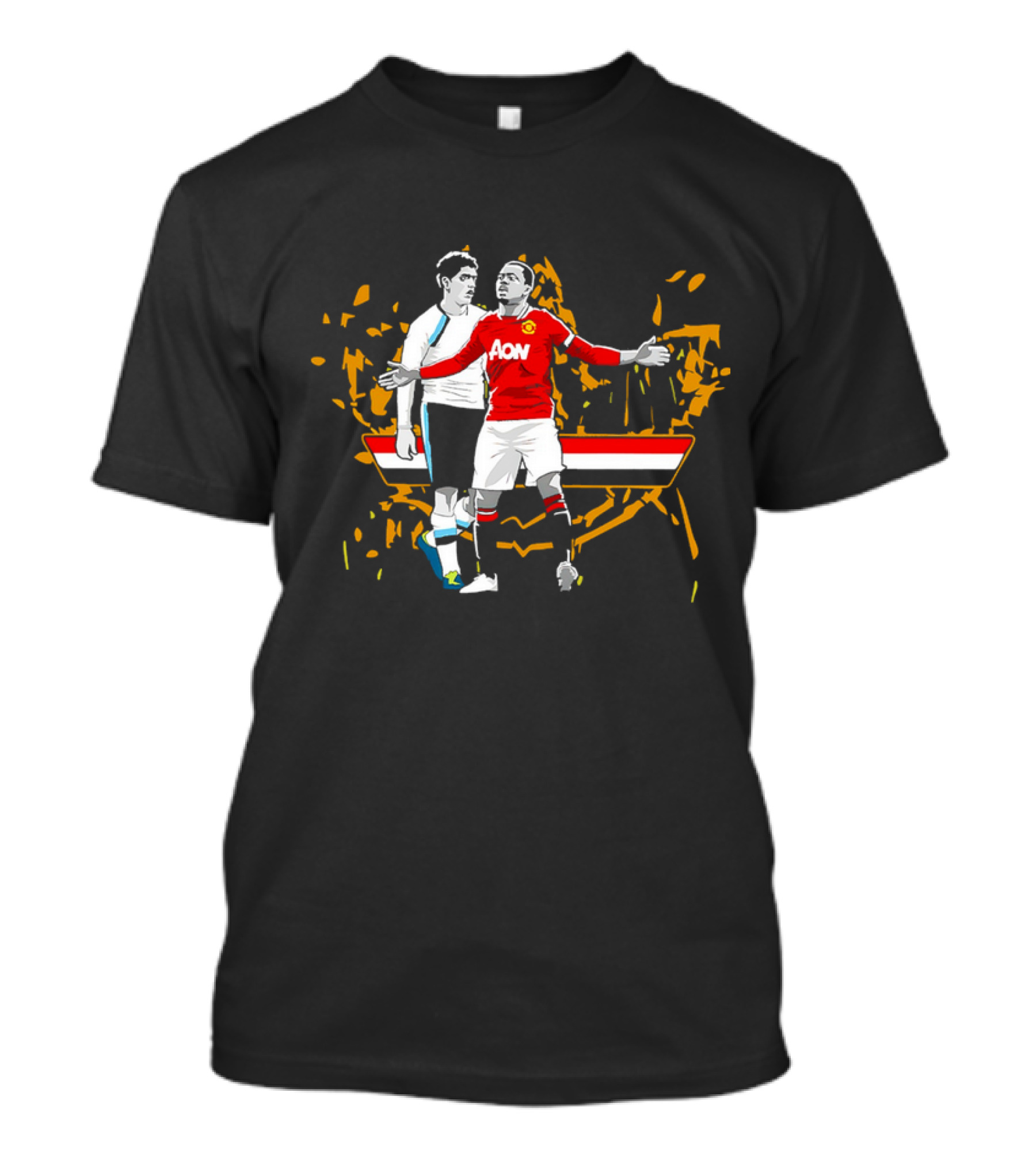 Patrice Evra Luis Suarez Caricature Cartoon AON Red And White Stripes T-Shirt