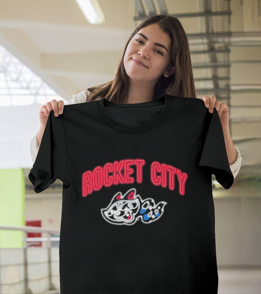 Rocket City Trash Pandas Neon Logo and Mascot T-Shirt