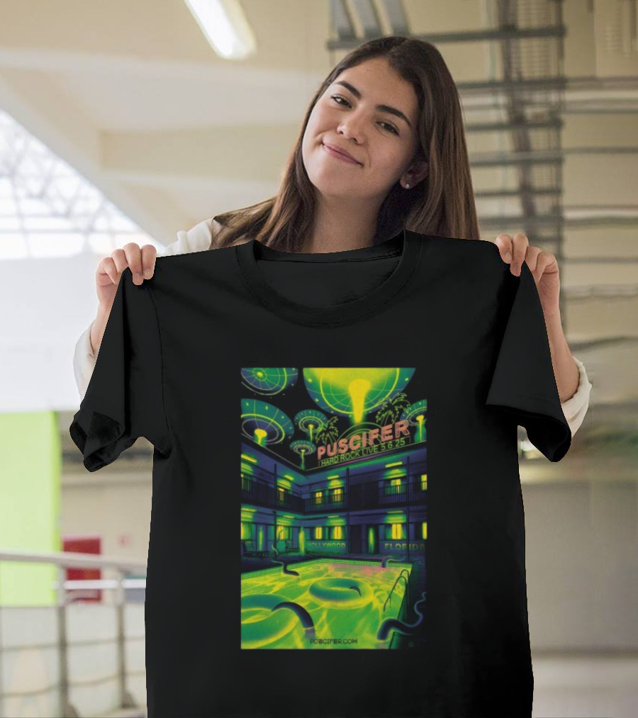 Puscifer Hard Rock Live Hollywood Florida May 6 2025 UFO Neon Pool Scene T-Shirt