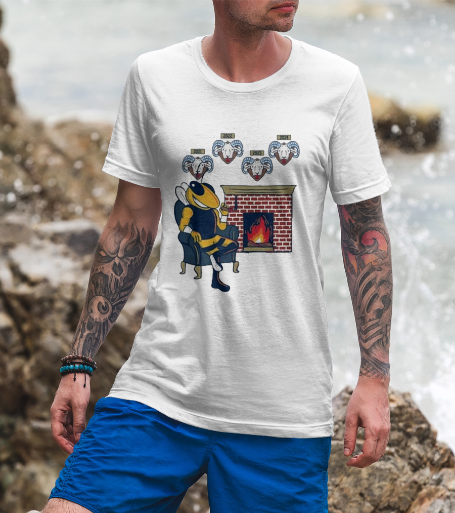 GT Mantel Pocket Yellow Jacket By Fireplace With Ram Trophies T-Shirt