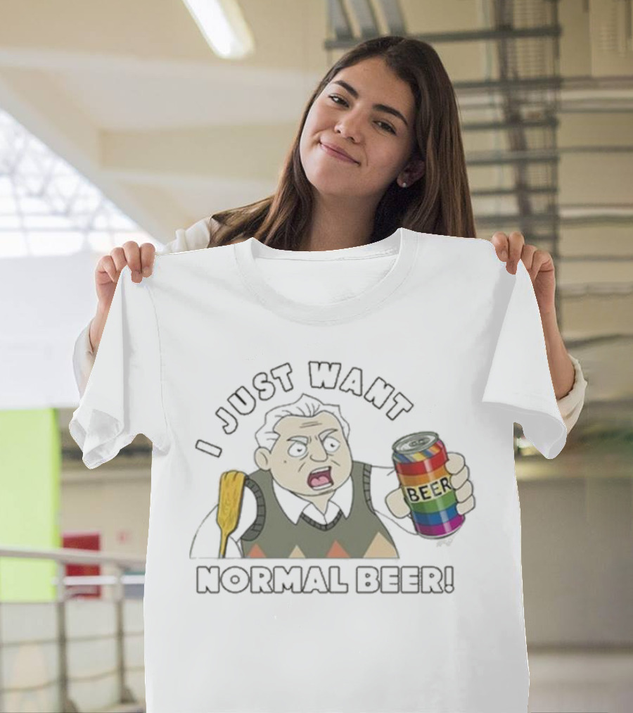 I Just Want Normal Beer Funny Cartoon Holding Rainbow Can T-Shirt