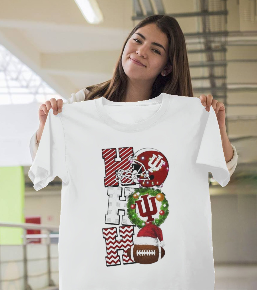 Indiana Hoosiers Football Christmas Game Day Ho Ho Ho Holiday Cheer T-Shirt