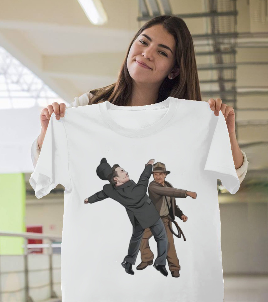 Indiana Jones Punching Elon Musk Salute Scene T-Shirt