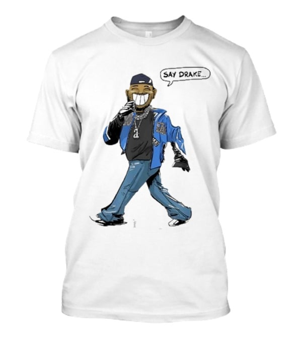 Kendrick Lamar Walking Cartoon With Baseball Cap And Blue Jacket T-Shirt