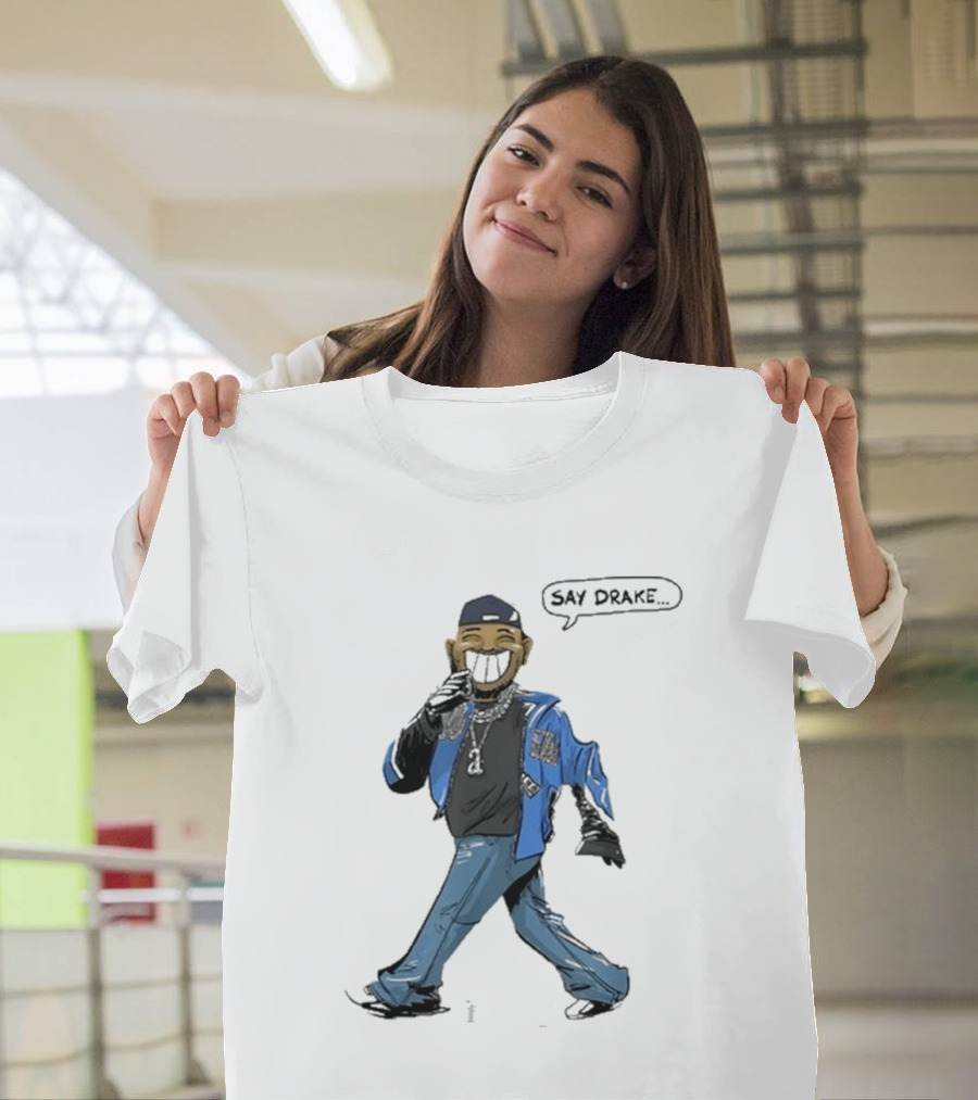 Kendrick Lamar Walking Cartoon With Baseball Cap And Blue Jacket T-Shirt