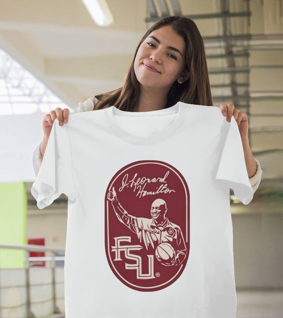 Leonard Hamilton FSU Basketball Coach with Ball and Signature T-Shirt