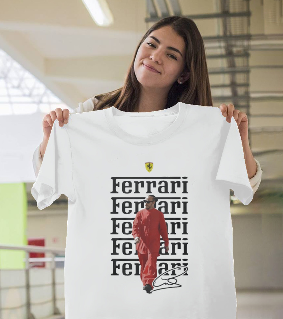 Ferrari 2025 Signature Lewis Hamilton Red Racing Suit T-Shirt