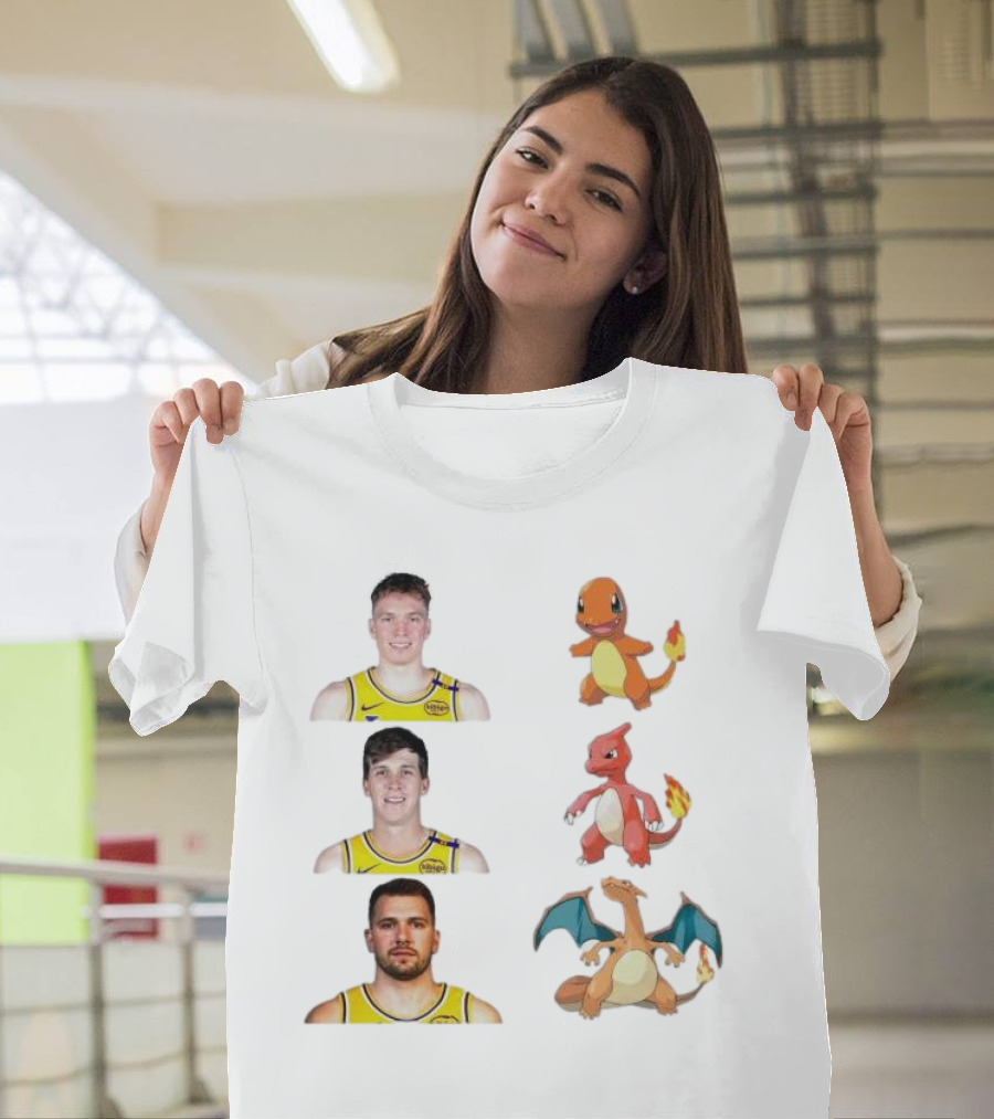 Lakers Evolution Dalton Knecht Charmander Austin Reaves Charmeleon Luka Doncic Charizard T-Shirt