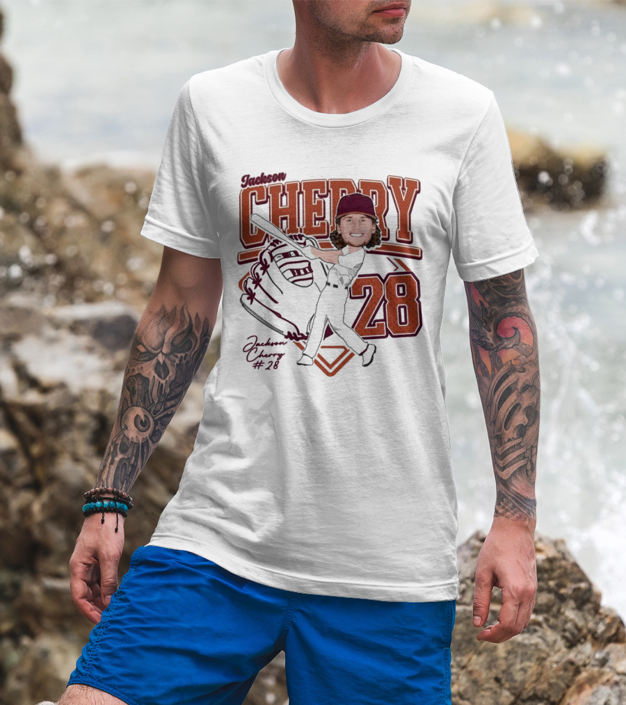Cherry Baseball Jackson #28 Player Portrait 2025 T-Shirt
