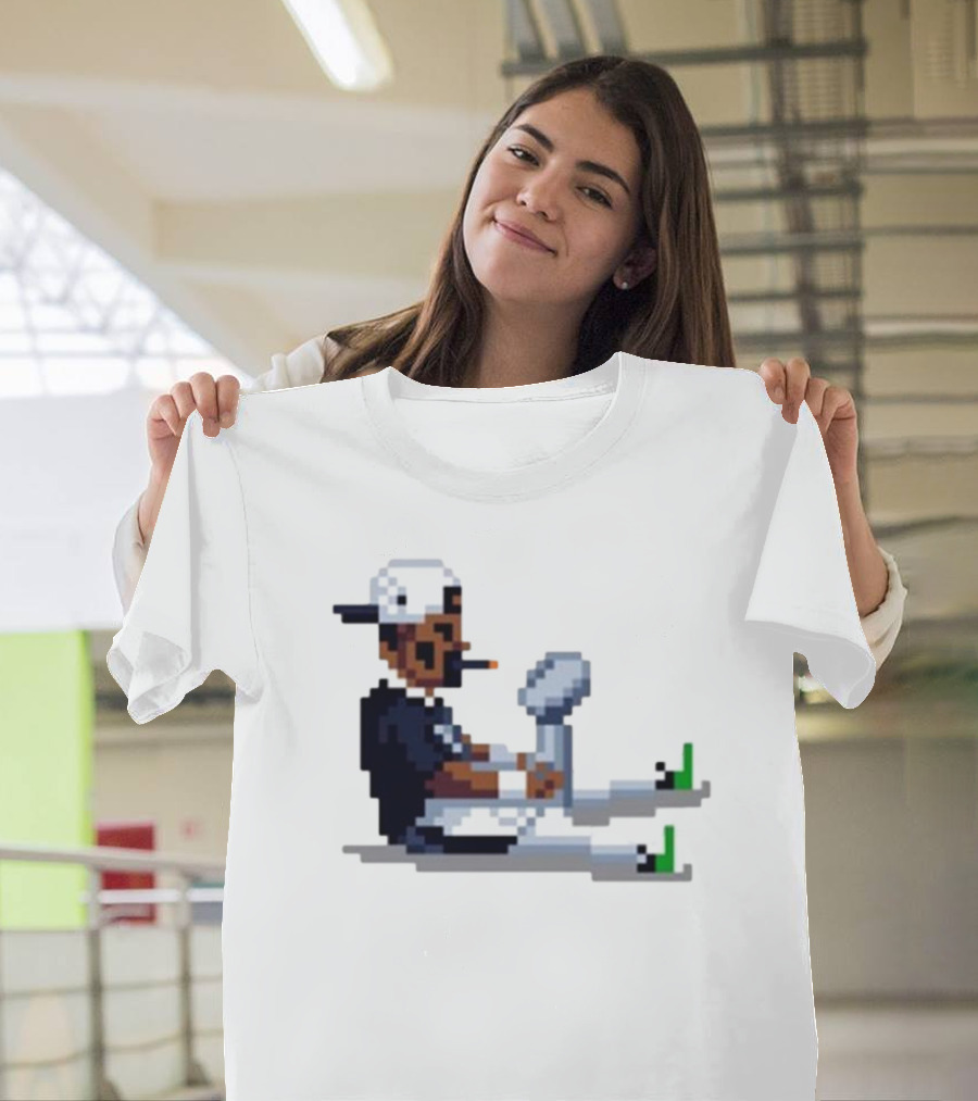 Jalen Hurts Philadelphia Eagles Champs 2025 Pixel Pigskin Player Holding Trophy T-Shirt