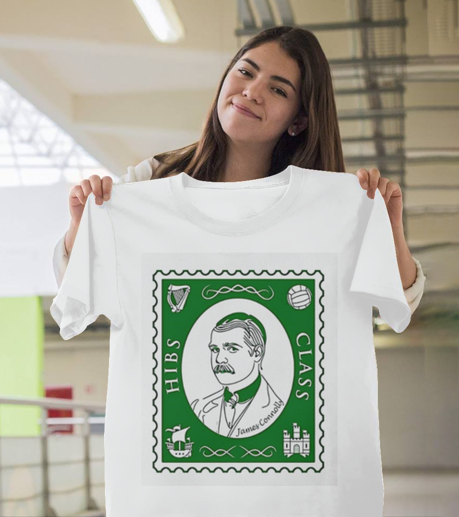 James Connolly Hibs Class Stamp with Harp, Ball, Ship, Castle Symbols T-Shirt