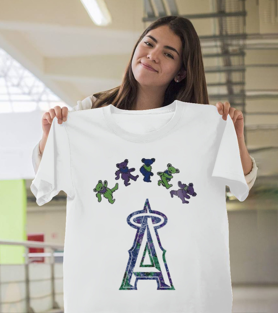 Los Angeles Angels Grateful Dead Night 2025 Dancing Bears and Halo Symbol T-Shirt