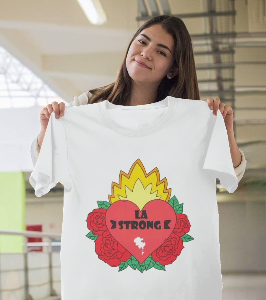 LA Strong Heart With Roses And Flames T-Shirt