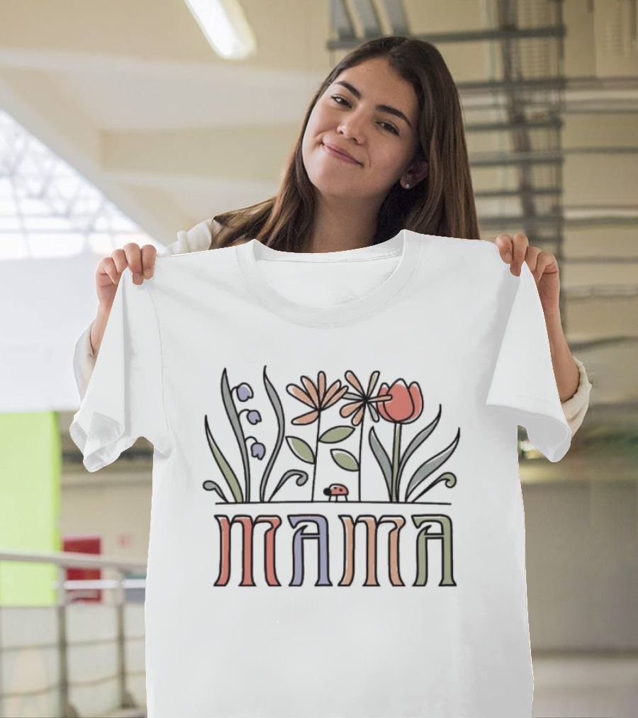Mama Flower Garden With Ladybug Mother's Day T-Shirt