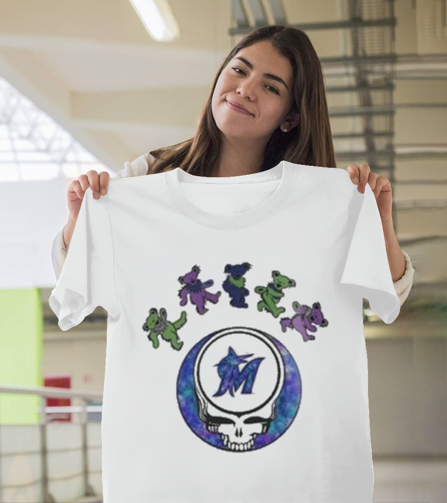 Miami Marlins Grateful Dead Night 2025 Skull Bears T-Shirt