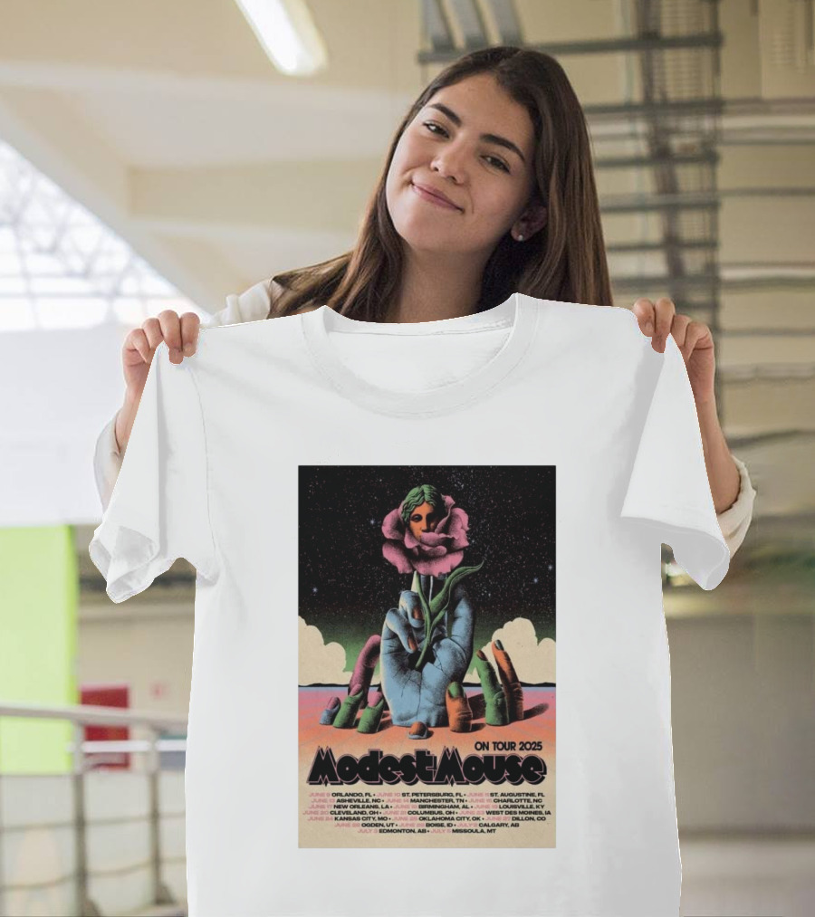 Modest Mouse Tour 2025 Hand Holding Flower with Tour Dates T-Shirt