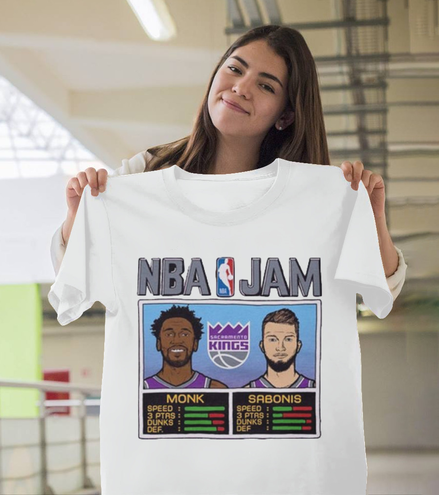 NBA Jam Sacramento Kings Monk Sabonis Stats Graphic T-Shirt