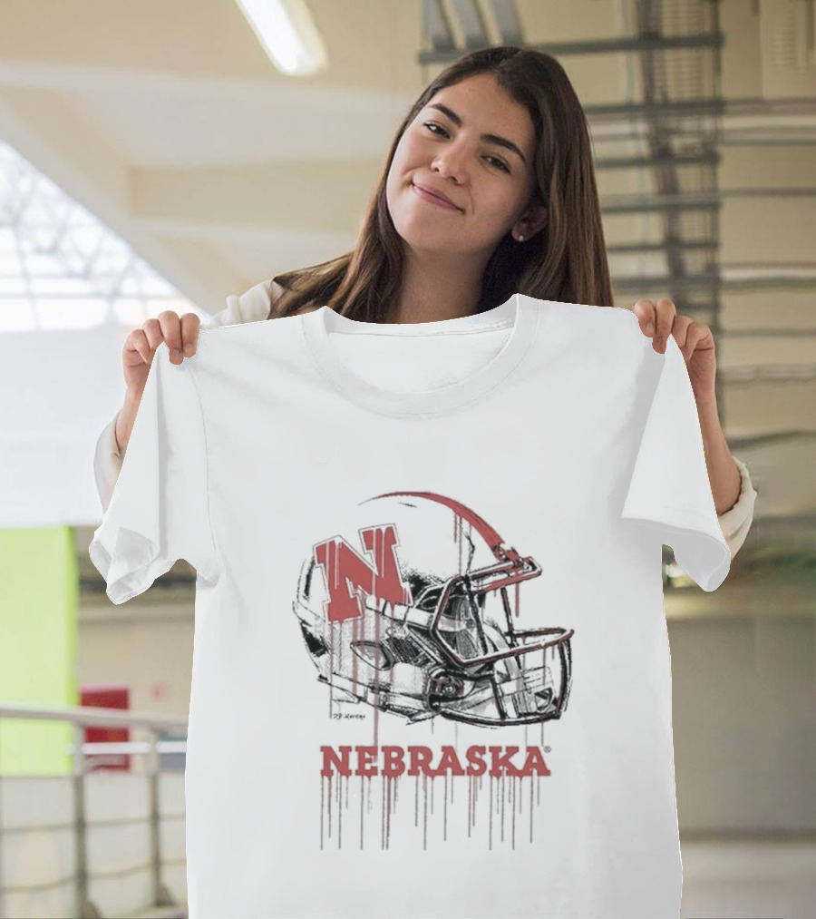 Nebraska Huskers N Dripping Football Helmet T-Shirt