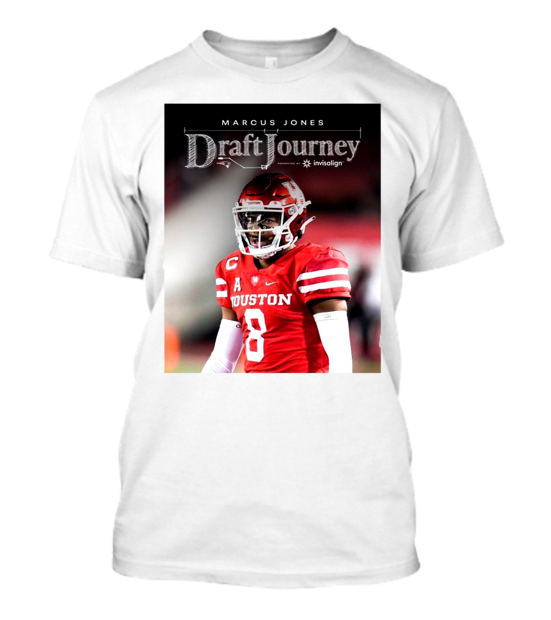 Marcus Jones New England Patriots NFL Draft Journey Houston Football T-Shirt