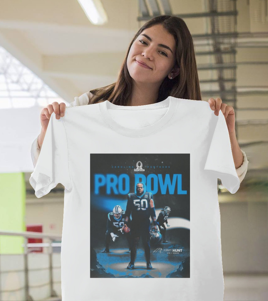 Carolina Panthers Pro Bowl 2025 Robert Hunt 50 Guard Signature NFL T-Shirt