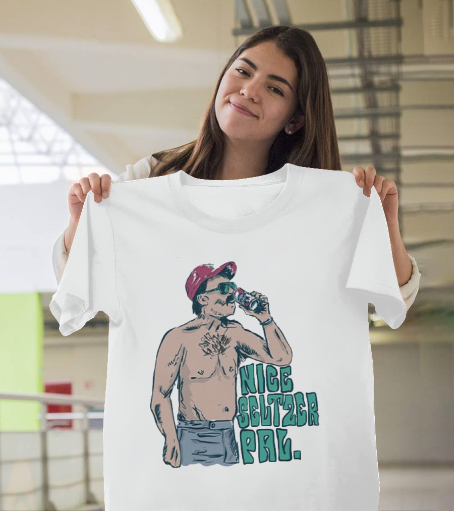 Nice Seltzer Pal 4.0 Cartoon Graphic Of Less Man In Cap And Sunglasses With Drink T-Shirt