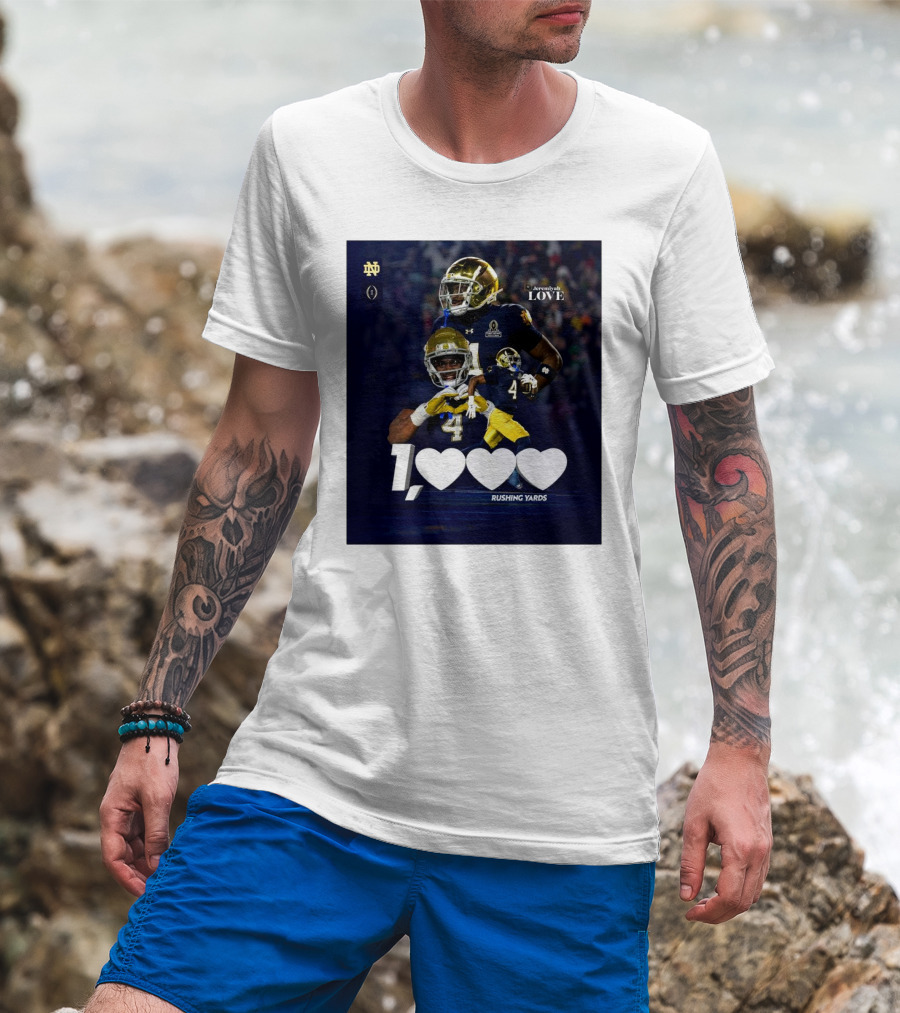 Notre Dame Fighting Irish Jeremiyah Love 1000 Rushing Yards T-Shirt