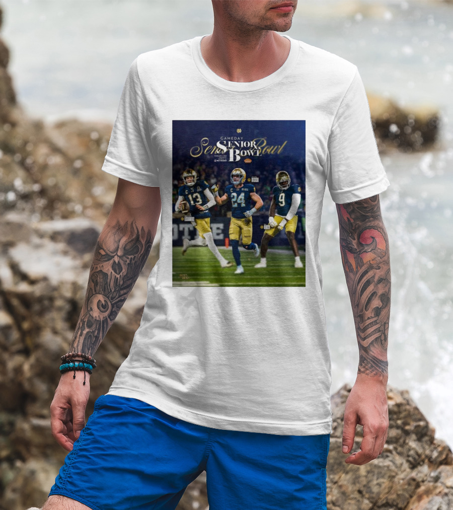 Gameday Senior Bowl February 2025 Notre Dame Fighting Irish Riley Leonard Jack Kiser RJ Oben T-Shirt