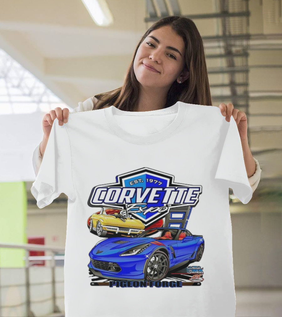 Corvette Expo Pigeon Forge 1977 Blue and Yellow Cars Cruise the Smokies T-Shirt