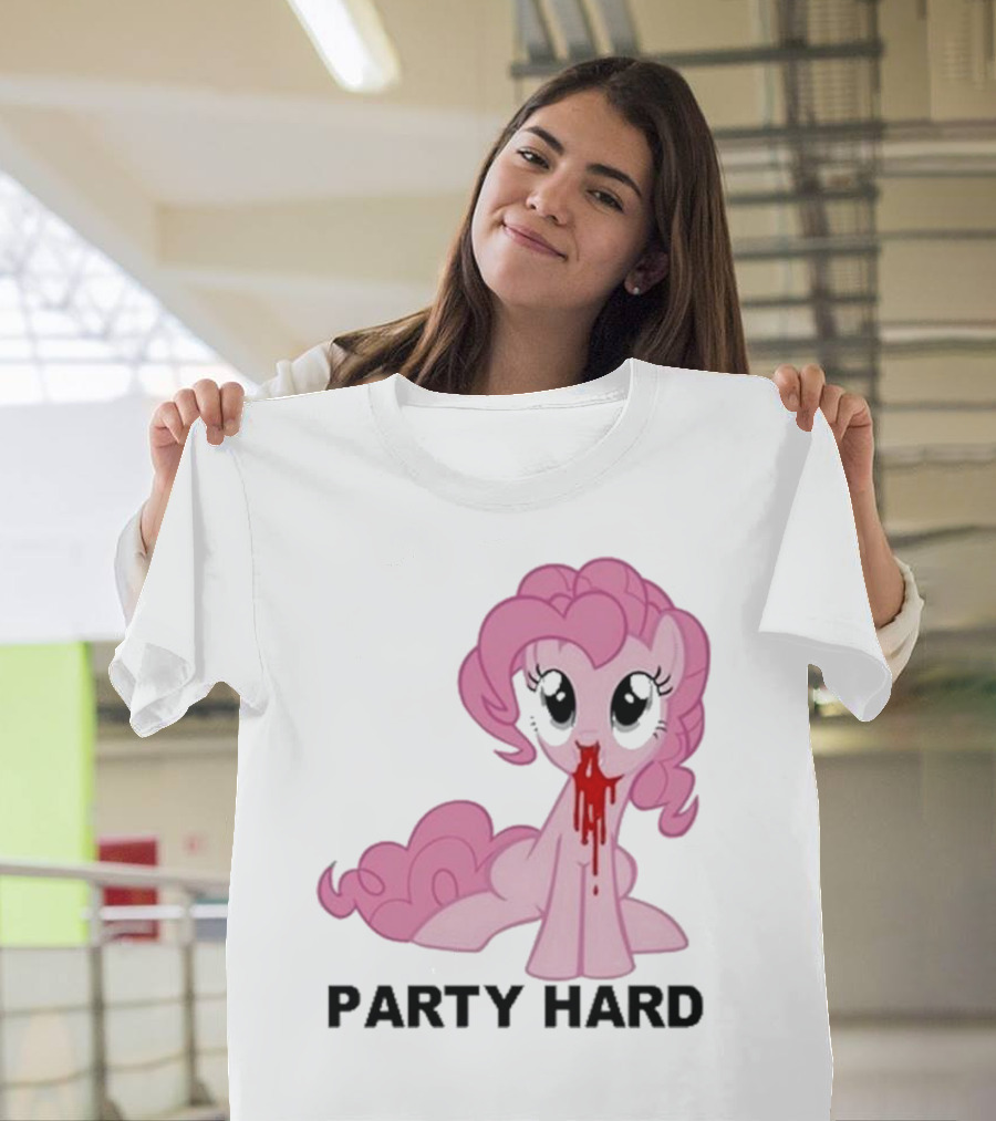 Party Hard Pony Creepy Pink Character Emo Aesthetic T-Shirt