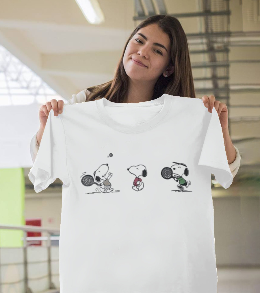Peanuts Snoopy Tennis Trio Playing Vintage Style T-Shirt