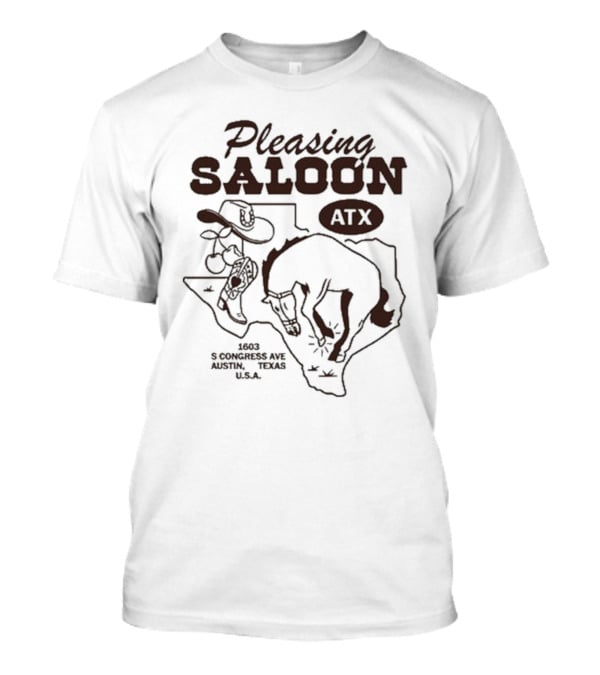 Pleasing Saloon ATX 1603 S Congress Ave Austin Texas USA Cowboy And Bull Texas Outline T-Shirt