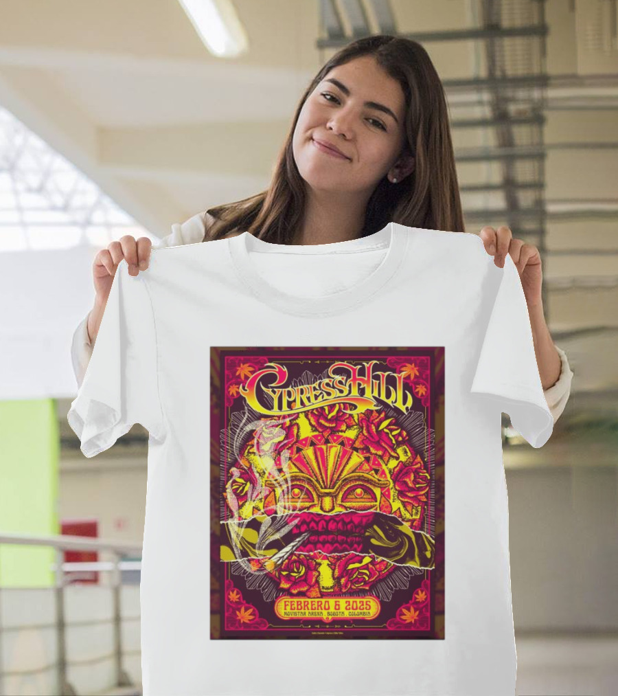 Cypress Hill Febrero 6 2025 Movistar Arena Bogotá Colombia Sun Mask Smoking Roses T-Shirt