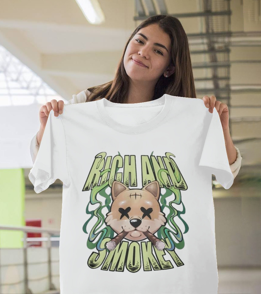 Rich And Smoke Green Smokey Dog Face With Crossed Eyes T-Shirt