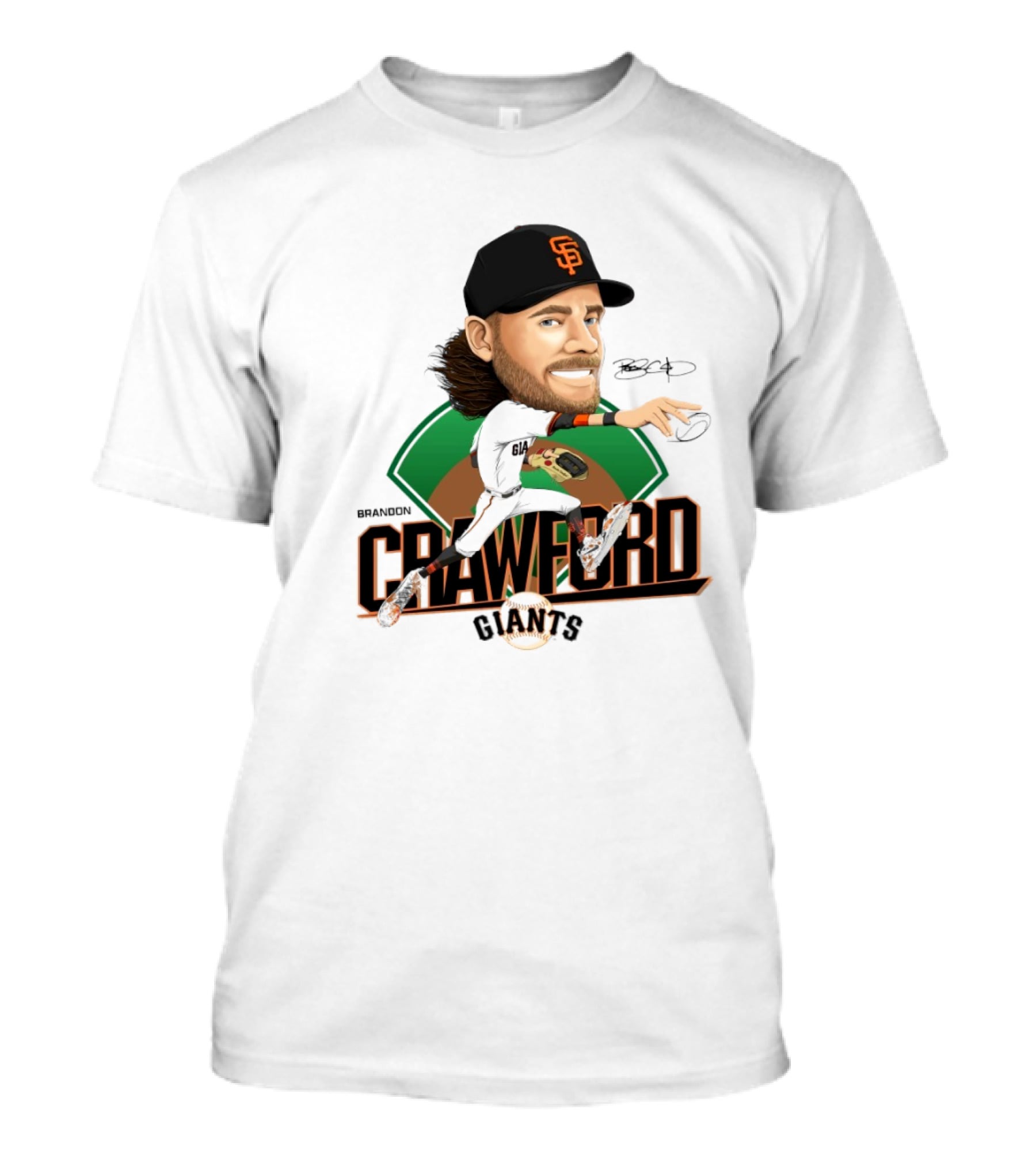 San Francisco Giants Brandon Crawford Caricature Celebrating Legendary Signature T-Shirt