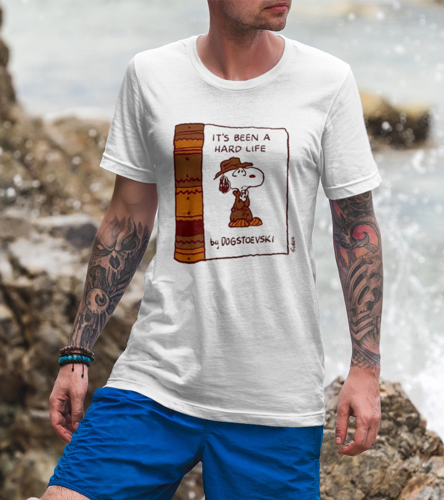 It's Been A Hard Life By Dogstoevski Snoopy Book Cover T-Shirt
