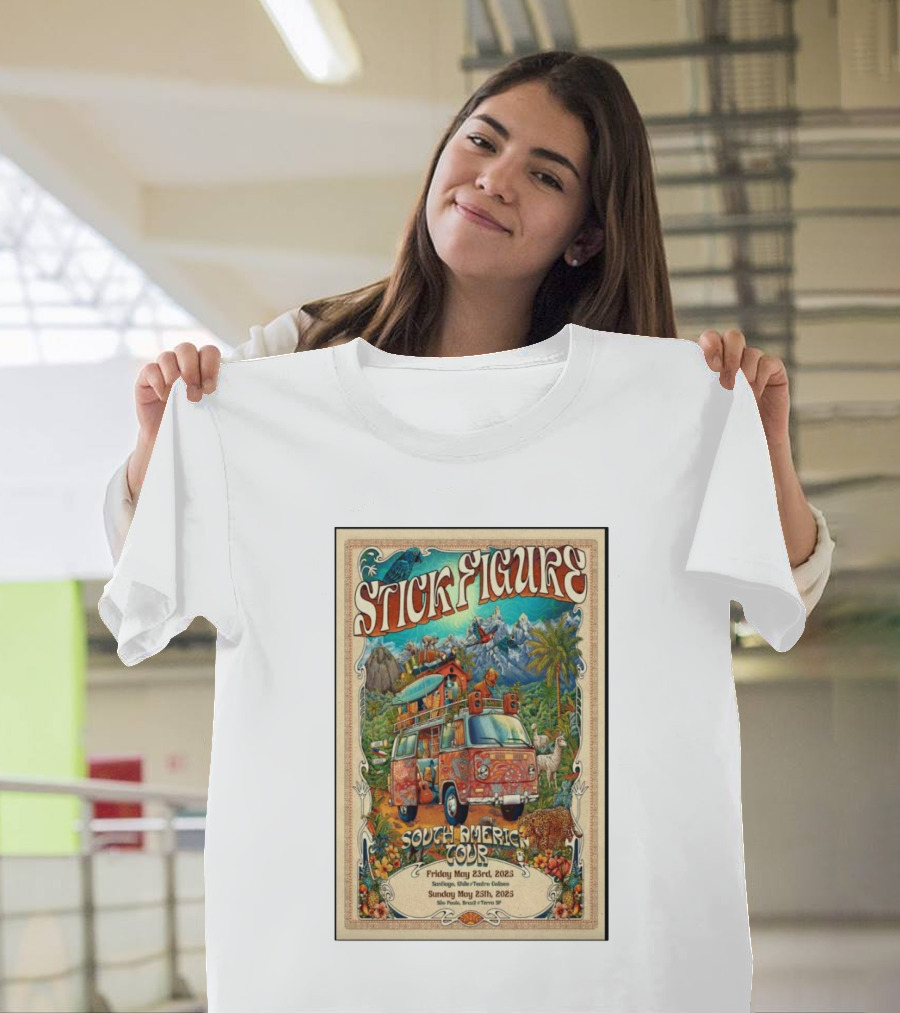 Stick Figure South America Tour May 23rd Santiago May 25th São Paulo 2025 Vintage Van Jungle Wildlife Scene T-Shirt