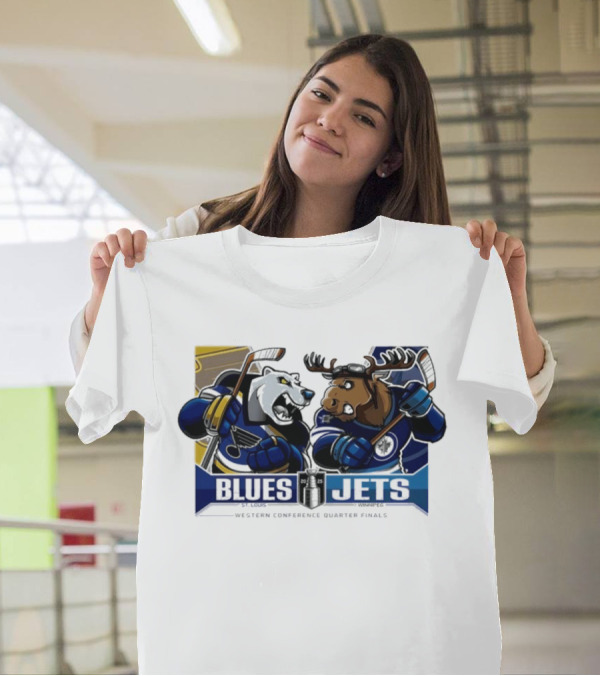 St Louis Blues Vs Winnipeg Jets 2025 Western Conference Quarter Finals Fierce Mascot Faceoff T-Shirt