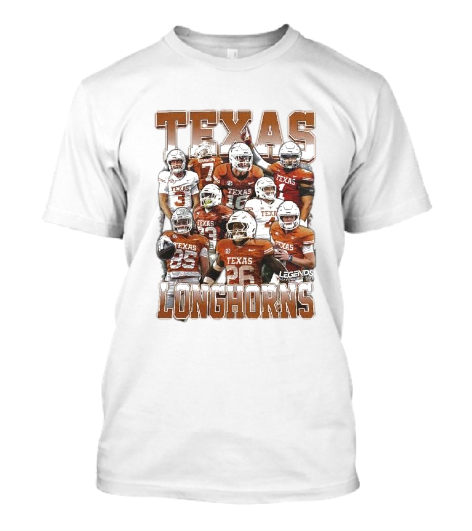 Texas Longhorns Football Legends Heavy Weight Team Players T-Shirt