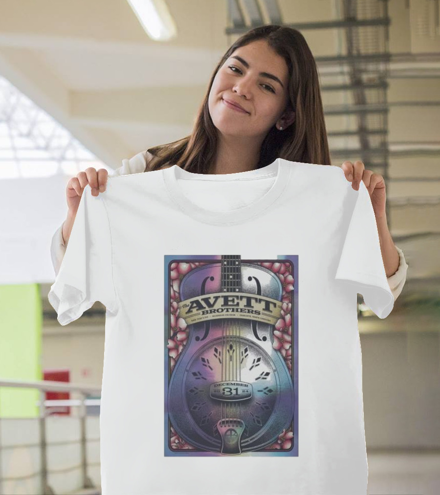 The Avett Brothers December 31 2024 Bojangles Coliseum Charlotte NC Guitar Blossoms T-Shirt