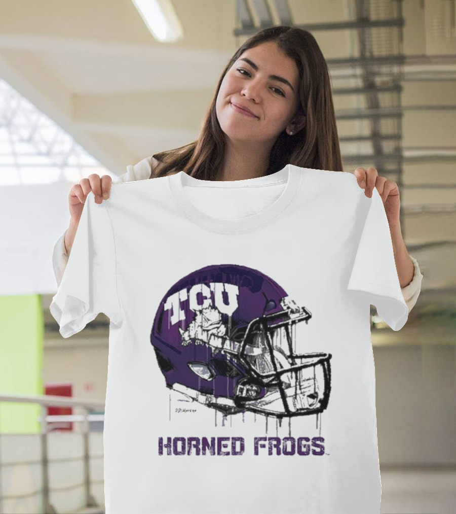 TCU Horned Frogs Dripping Helmet Football T-Shirt